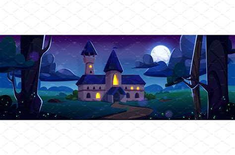 Medieval fantasy castle night | Object Illustrations ~ Creative Market