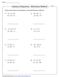 System Of Equations Elimination Practice