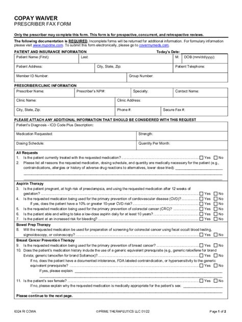 Fillable Online Copay Waiver Prescriber Fax Form Fax Email Print