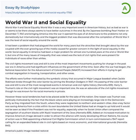 World War II And Social Equality Essay Example StudyHippo