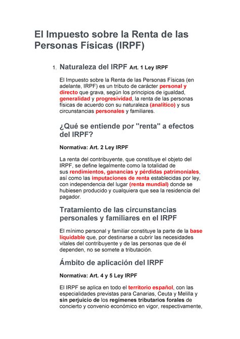 Apuntes Introducción Bloque Ii Irpf El Impuesto Sobre La Renta De