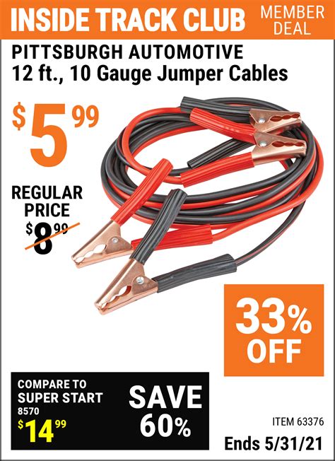 Pittsburgh Automotive 12 Ft 10 Gauge Jumper Cables For 5 99 Harbor