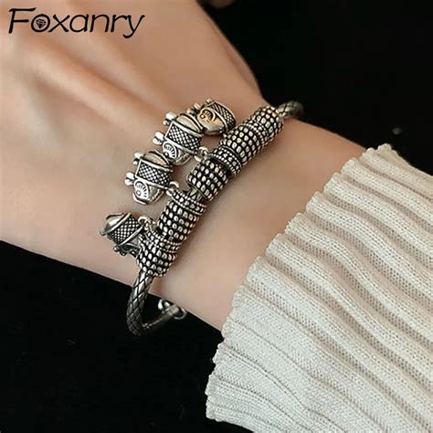 FOXANRY Silver Color Elephant Bracelet For Women INS Fashion Vintage