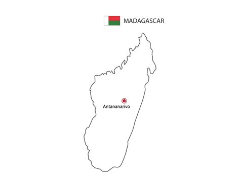 Hand Draw Thin Black Line Vector Of Madagascar Map With Capital City