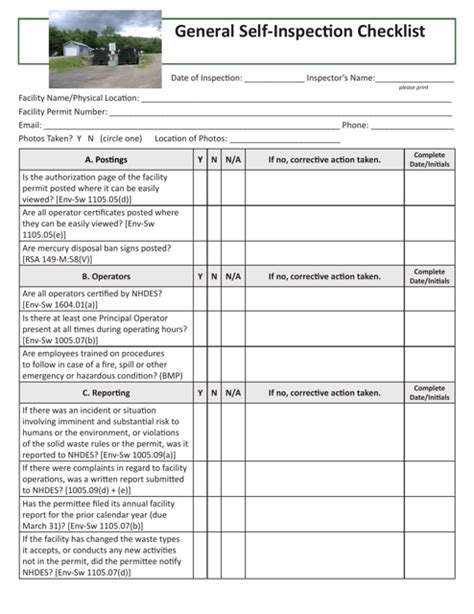 New Hampshire General Self Inspection Checklist Fill Out Sign Online