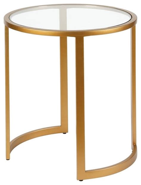 Maklaine Contemporary Metal Double Pedastal Side Table In Brass Finish Contemporary Side