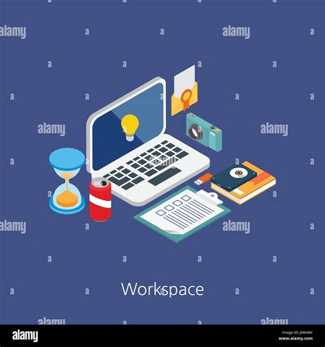 Workspace Concept Design D Isometric Vector Illustration Stock Vector