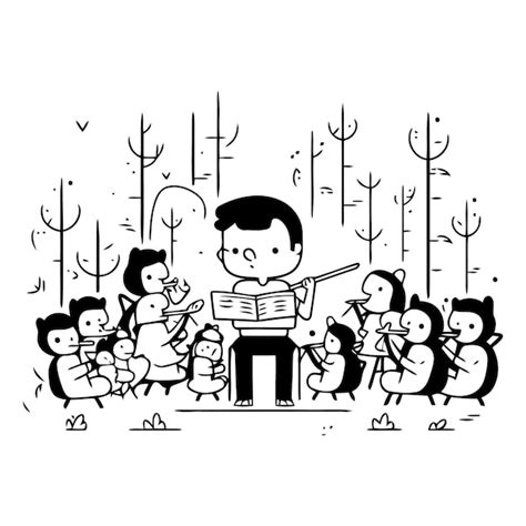 Niños tocando instrumentos musicales en el bosque ilustración vectorial