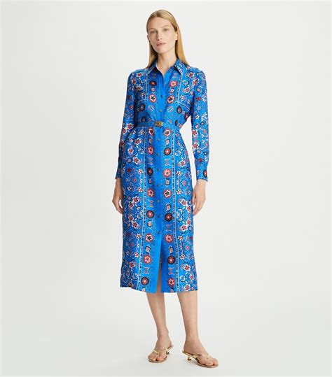 Printed Silk Shirtdress Women S Clothing Dresses Tory Burch Uk