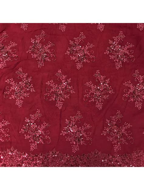 Maroon Motifs Sequins Embroidery Georgette Fabric Saroj Fabrics