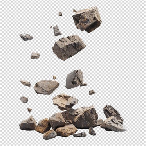 Premium PSD | Falling rocks isolated transparent background