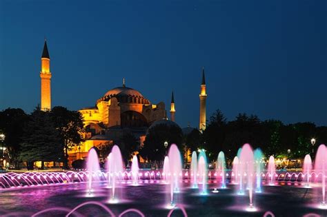 Premium Photo Illuminated Hagia Sophia Against Clear Sky