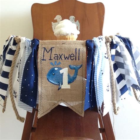 Nautical Whale High Chair Banner First Birthday Cake Smash Etsy