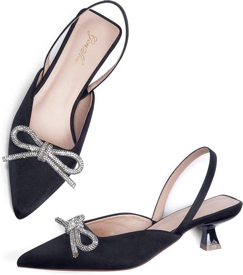 Amazon Genshuo Slingback Rhinestone Bow Heels For Women Closed