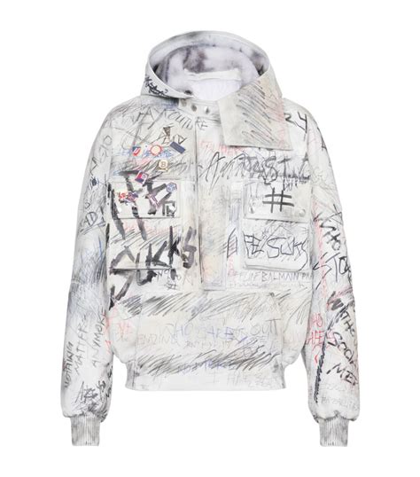 Balmain Leather Graffiti Hooded Jacket Harrods Fr