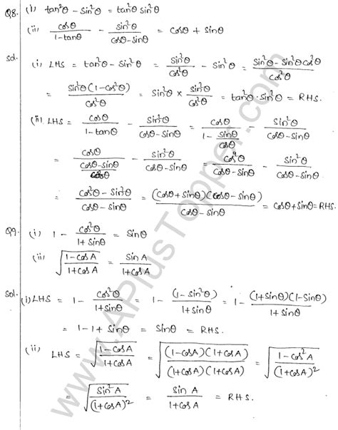 Trigonometric Identities Class 10 Icse Ml Aggarwal Cbse Library