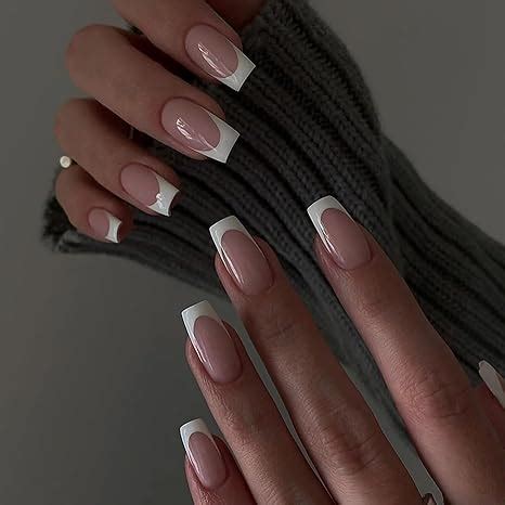 Mrcuvaryas Eckig N Gel Zum Aufkleben St Ck French Tip Press On Nails Kurz Squoval Nude