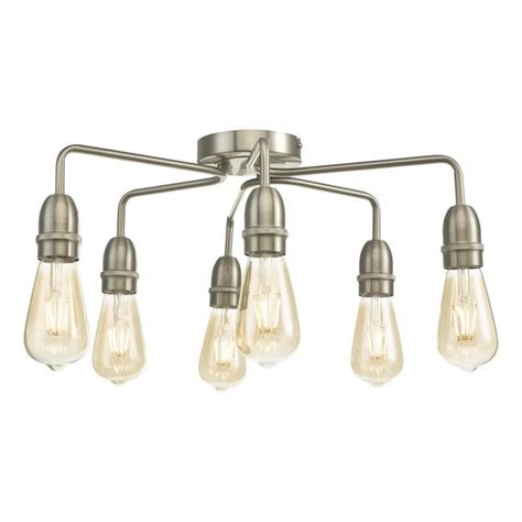 Rod 6 Light Low Ceiling Industrial Ceiling Light Satin Chrome