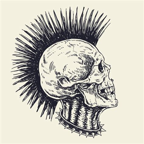 Punk Skull With Mohawk Hair 16417034 Vector Art At Vecteezy