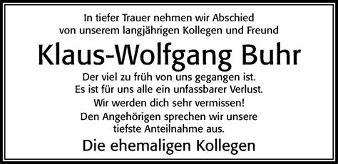 Traueranzeigen Von Klaus Wolfgang Buhr Trauerportal Der Celleschen