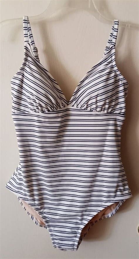 Kona Sol Womens One Piece White Navy Striped Swimsu… Gem