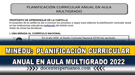 MINEDU PLANIFICACIÓN CURRICULAR ANUAL EN AULA MULTIGRADO 2022