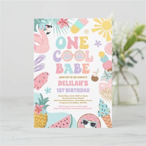 One Cool Babe Tropical Summer St Birthday Party Invitation Zazzle