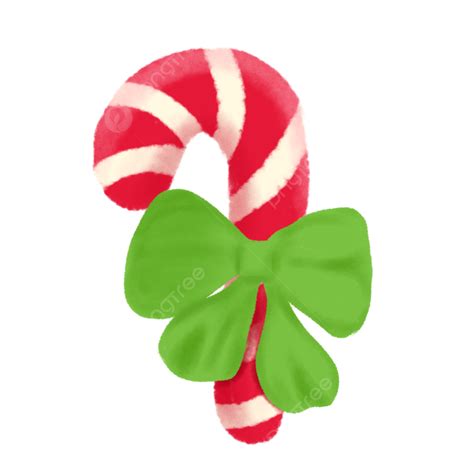 Christmas Candy Cane With Green Ribbon Handdrawing Christmas Candy