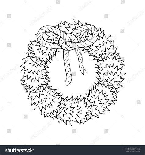 Monochrome Line Art Christmas Wreath Clipart Stock Vector (Royalty Free ...