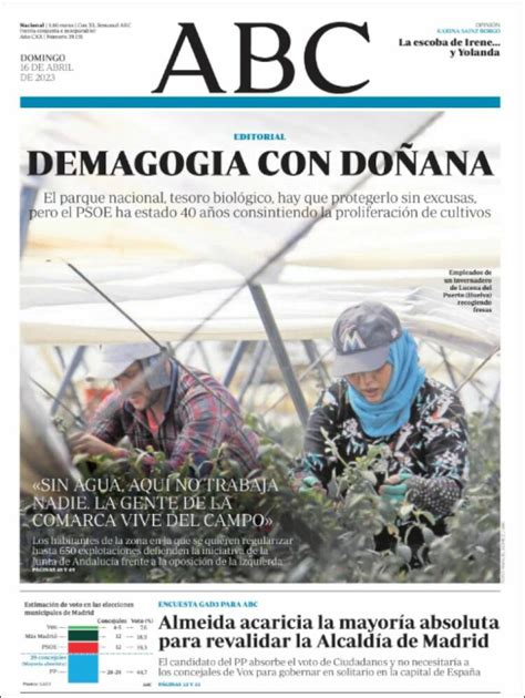 Periódico Abc España Periódicos De España Edición De Domingo 16 De Abril De 2023