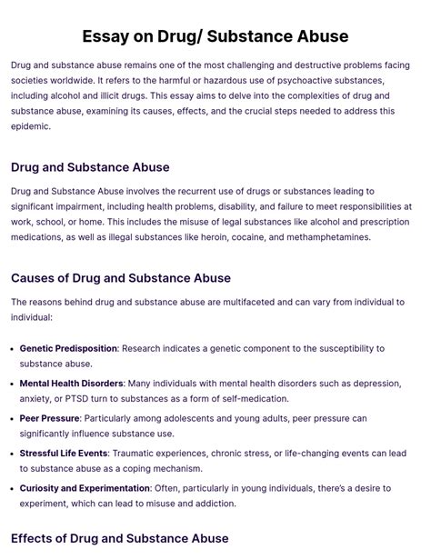 Essay On Drug Substance Abuse Edit And Download Pdf