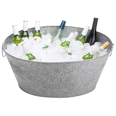 Mind Reader Large Round Galvanized Steel Beverage Tub With Handles