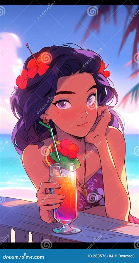 Mo A Lofi Em Bikini Numa Ilustra O Do Estilo De Manga De Anime De Praia Design Fundo Gerativo