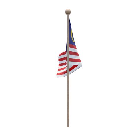 Malaysia 3d Illustration Flagge Auf Der Stange Fahnenmast Aus Holz