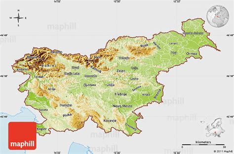 Physical Map of Slovenia, single color outside