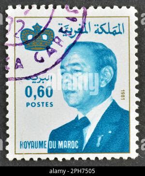 Cancelled Postage Stamp Printed By Morocco That Shows Portrait Of King