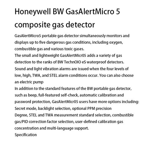 Honeywell Bw Gasalertmicro 5 Composite Gas Detector M5 Series