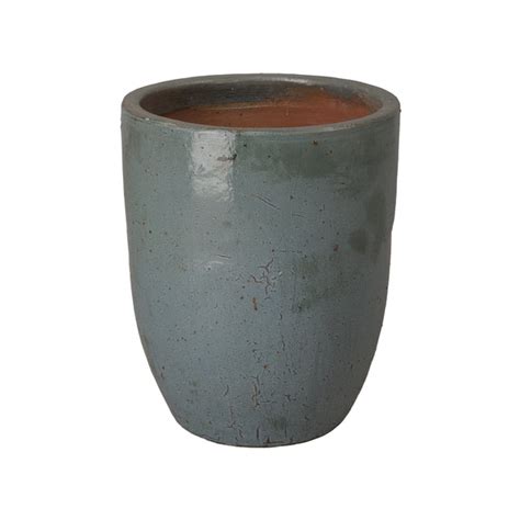 Large Round Soft Blue Ceramic Planter Scenario Home