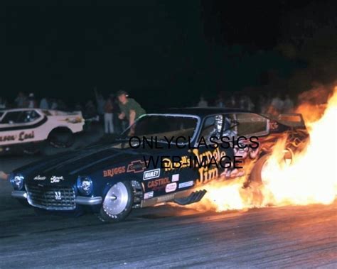 Onlyclassics Jungle Jim Liberman Vega Funny Car Drag Racing Fire Burnout 8x10 Photo Pam Hardy