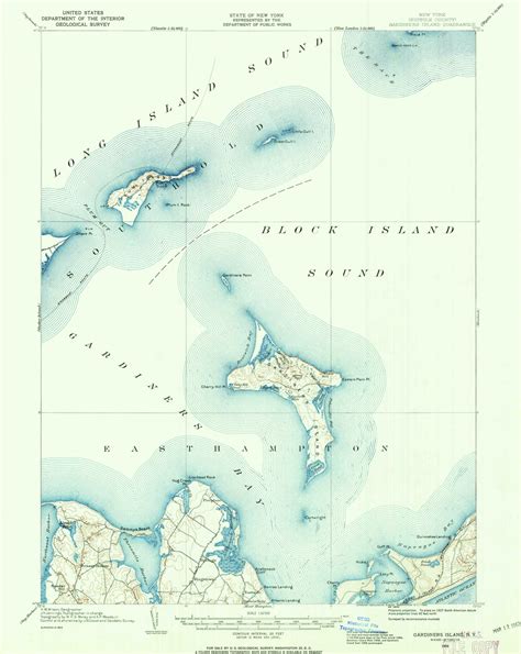 Gardiners Island, New York 1903 (1962) USGS Old Topo Map 15x15 Quad ...