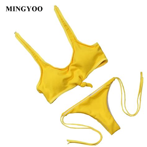 MINGYOO Sexy Tied Rope Bikinis Set High Cut Thong Brazilian Bikini