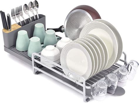 TOOLF Dish Rack and Drainboard Set, Extend Large Dish Drying Rack with ...