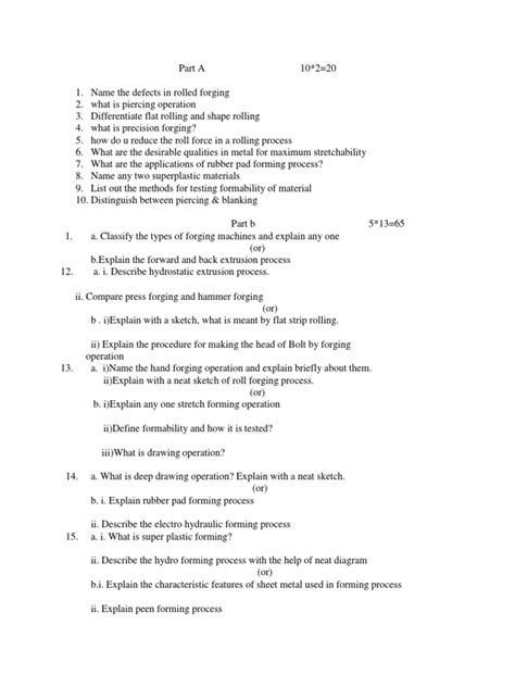 Mt 1 Cat 2 Question Paper Pdf Forging Rolling Metalworking