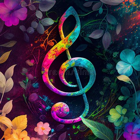 Close Up Surreal Colorful Treble Clef With Flowers Ai Generative Stock