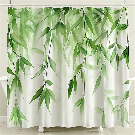 Refresh Your Bathroom With A Bamboo Green Leaves Pattern Shower Curtain