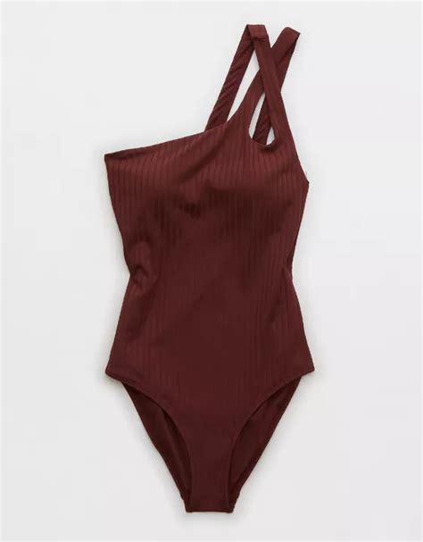 Aerie Traje De Baño One Piece Ribbed Shine De Un Solo Hombro