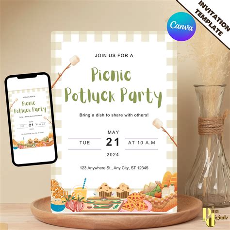 EDITABLE Picnic Potluck Invitation Picnic Potluck Invite Family Picnic