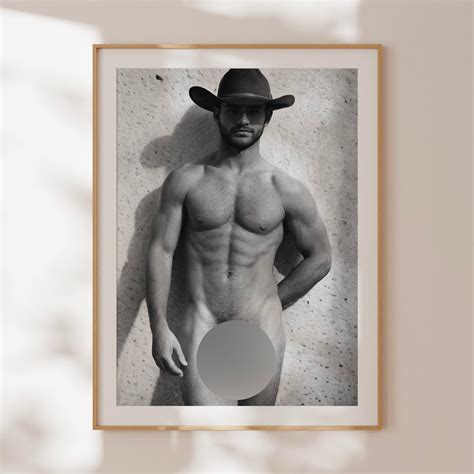 Naked Cowboy Full Frontal Nudity Male Nude Photo Black White Portrait