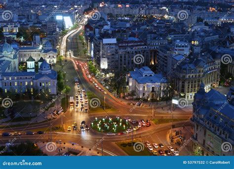 Bucharest City Night View On University Square Editorial Photography