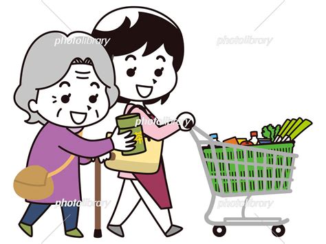 高齢女性の買い物に付き添う女性介護士 イラスト素材 5880551 フォトライブラリー Photolibrary